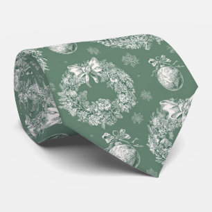 Cravate Couronne de Noël en toile verte vintage (2)
