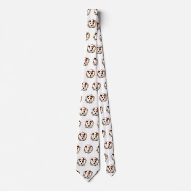 Cravate Couronne de Noël festive Jack Russell Pup (Devant)