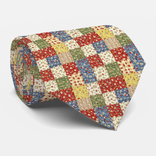 Cravate Courtepoint Patchwork Rouge Grenat et Navy Art Pop
