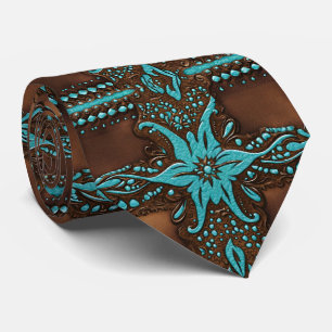Cravate Cowboy Brown Turquoise Western Country Motif
