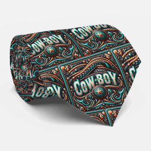 Cravate Cowboy En Cuir Occidental Et Tresse Turquoise