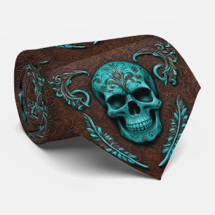 Cravate Cowboy Sud-Ouest Brown Turquoise sucre crâne