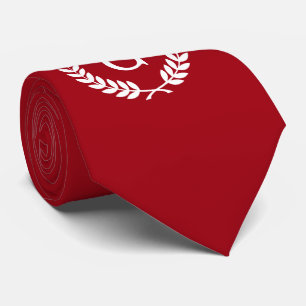 Cravate Cranberry Red White Laurel Wreath Initial Monogram