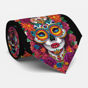 Cravate Crâne à sucre - Colorée Dia de los Muertos