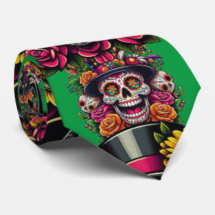 Cravate Crâne à sucre - Top Chapeau Fiesta florale (Vert)