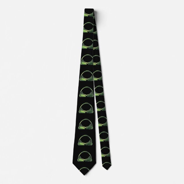 Cravate Crâne alien vert en noir (Devant)