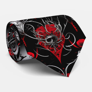 Cravate Crâne gothique Art en ligne rouge noir et gris