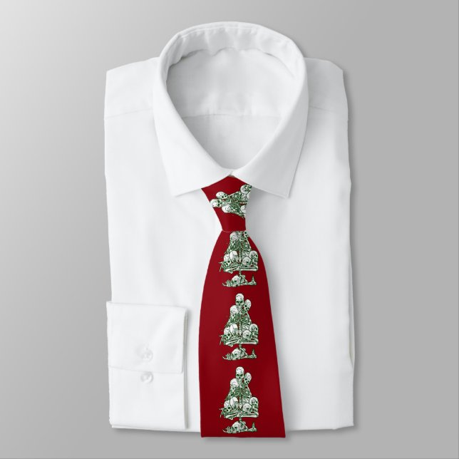 Cravate crâne moche sapin de noël squelette gothique (Attaché)