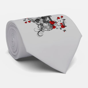 Cravate Crâne Roses rouges