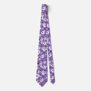 Cravate Crânes blancs sur fond violet