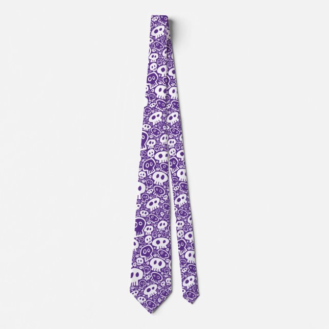 Cravate Crânes blancs sur fond violet (Devant)