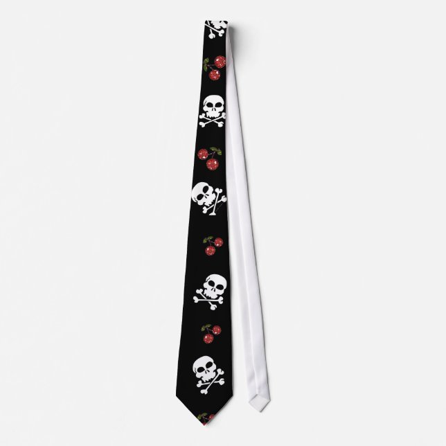 Cravate Crânes et cerises rockabilly RAB sur fond noir (Devant)