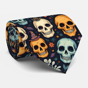 Cravate Crânes et fleurs d'Halloween