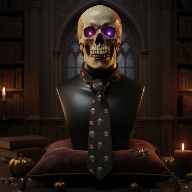 Cravate Crânes gothiques et corbeaux Halloween sombre (Créateur téléchargé)