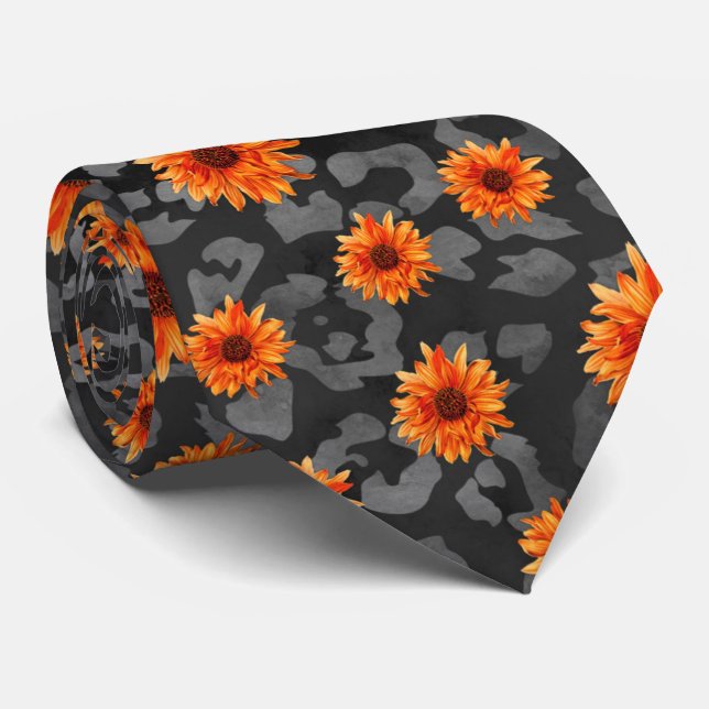 Cravate Crânes orange et série tournesol Design 4  (Roulé)