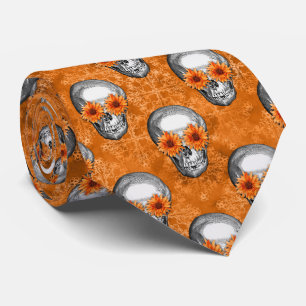 Cravate Crânes orange et série tournesol Design 7 