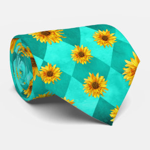 Cravate Crânes turquoise et série de tournesols Design 2