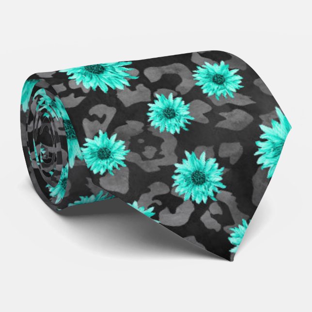 Cravate Crânes turquoise et série tournesol Design 5 (Roulé)