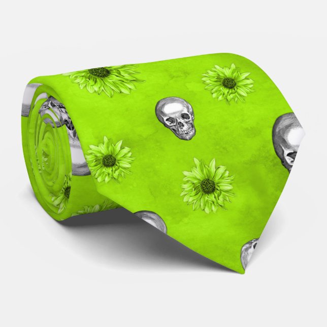 Cravate Crânes verts et série Tournesol Conception 1  (Roulé)