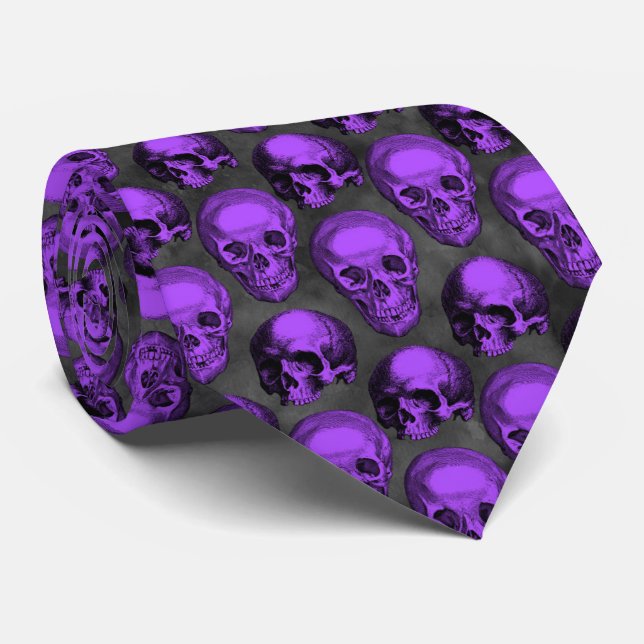 Cravate Crânes violets et série Tournesol Design 1  (Roulé)