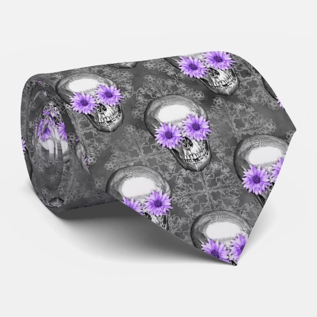 Cravate Crânes violets et série Tournesol Design 3   (Roulé)