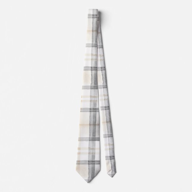 Cravate Cream Grey Yellow Plaid Stripes (Devant)