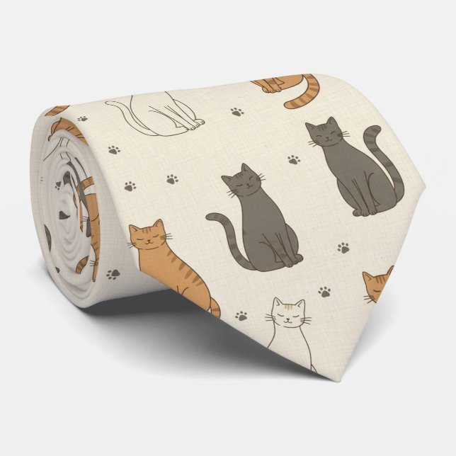 Cravate Cream Kitty & Empreinte de Patte  (Roulé)