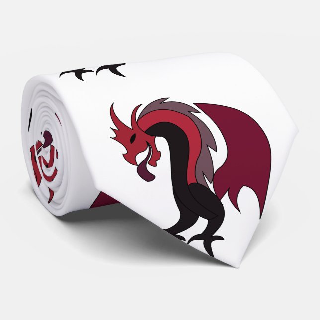 Cravate Créature mythique du dragon noir rouge (Roulé)