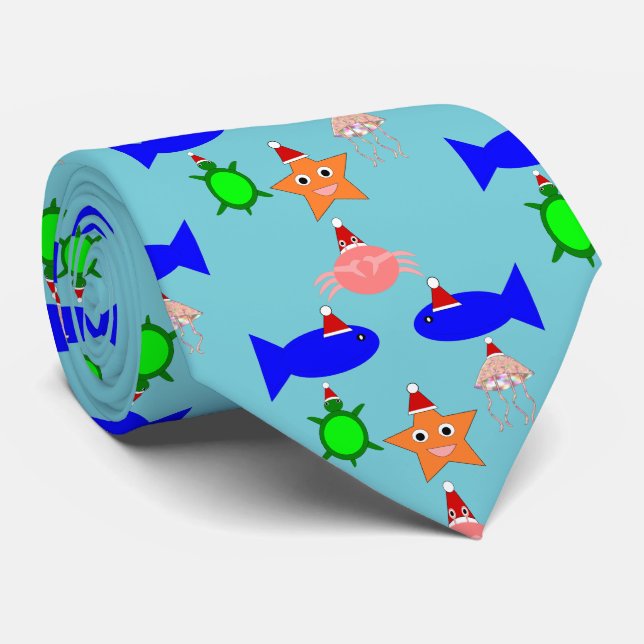 Cravate Créatures de la mer de Noël (Roulé)