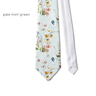 Cravate Crème à menthe pâle, Initiales, Floral Coloré