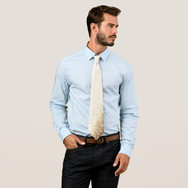 Cravate Crème abeille et fleurs pour homme (En situation)