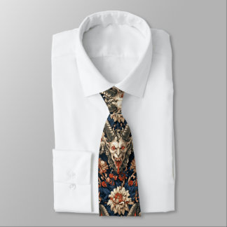 Cravate Crème gothique et démon cornu baroque marine