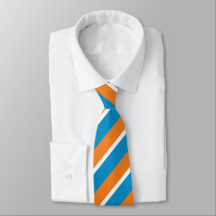 Cravate Crème orange et bleu en poudre diagonalement rayé