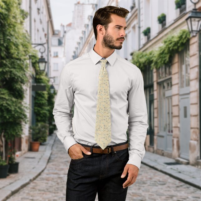 Cravate Crème vintage Fleurs Personnaliser Initiale (Créateur téléchargé)