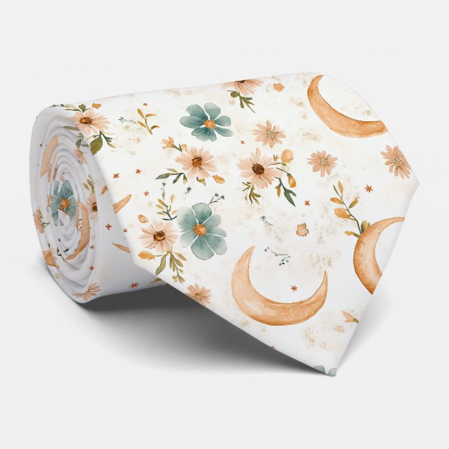 Cravate Croissant de Lune Floral Doré Céleste (Roulé)