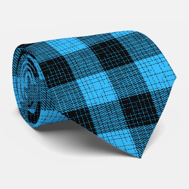 Cravate  Croix à carreaux noir bleu (Roulé)