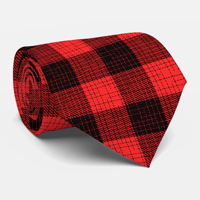 Cravate Croix à carreaux rouge et noir Buffalo Check (Roulé)