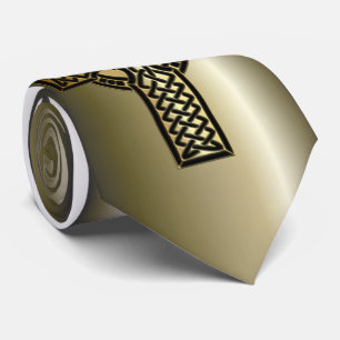 Cravate Croix celtique de noeud dans l'or et le noir