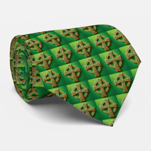 Cravate Croix celtique d'or sur vert