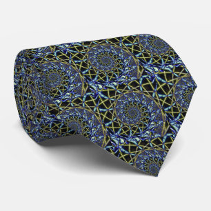 Cravate Croix de crise Art fractal jaune et bleu