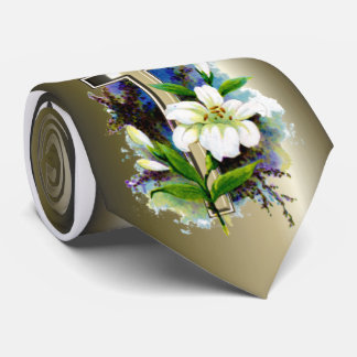 Cravate Croix de Pâques d'or et fleurs de lys blancs