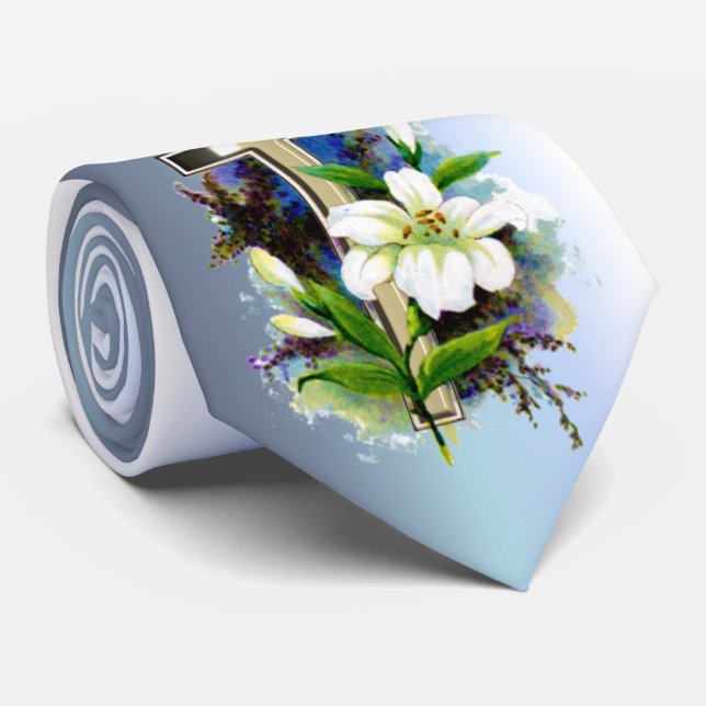 Cravate Croix d'or de Pâques et fleurs blanches de Lilly (Roulé)