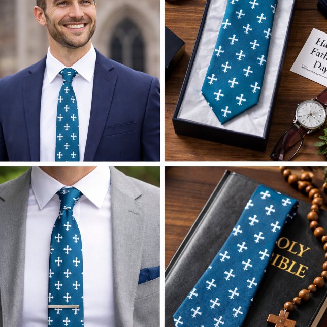 Cravate Croix orthodoxe russe bleu sarcelle chrétien (Russian Orthodox Cross Teal Blue Christian Neck Tie)