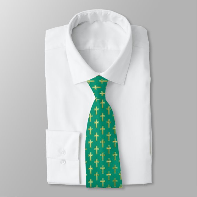 Cravate Croix religieuse Emeraude Green Faux Gold Communio (Attaché)