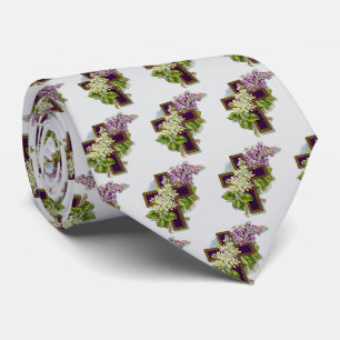 Cravate Croix Violette Et Fleurs