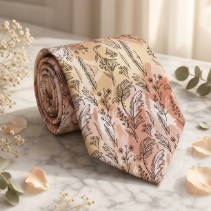 Cravate Croquis botanique beige pêche 