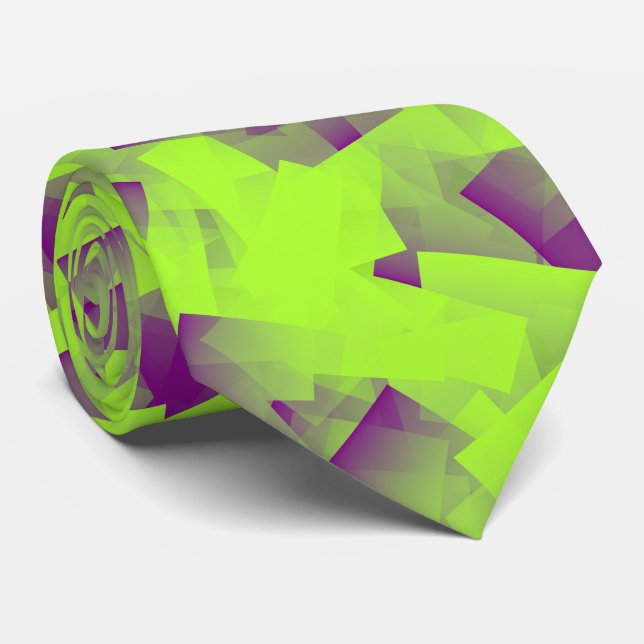 Cravate Cubisme Abstrait Motif Violet Vert (Roulé)