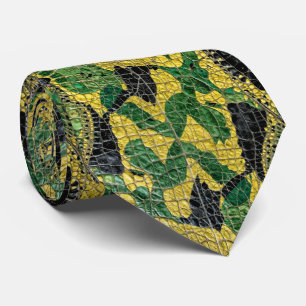 Cravate Cuir de dragon Crocodile Alligator Vert Jaune