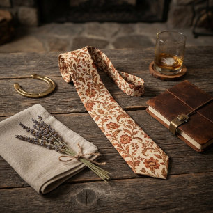 Cravate Cuivre Ivoire Chintz Floral Scroll