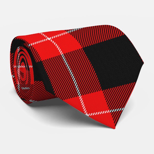 Cravate Cunningham Tartan rouge noir (Roulé)